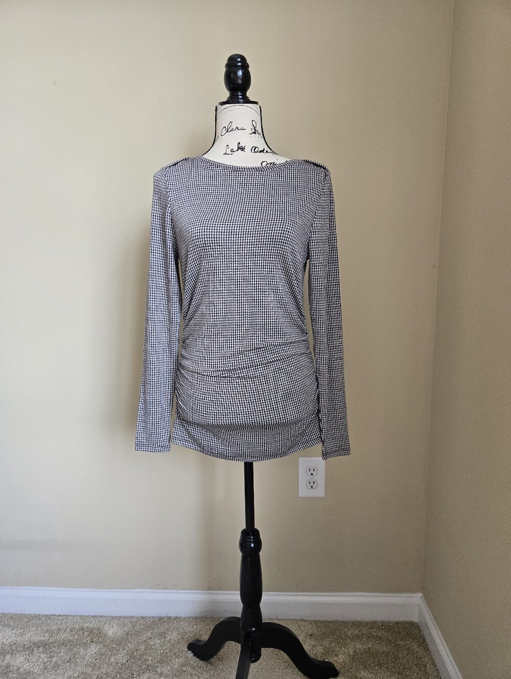 Madewell Ruched Crewneck Long Sleeve Tee In Check Jacquard Womens L